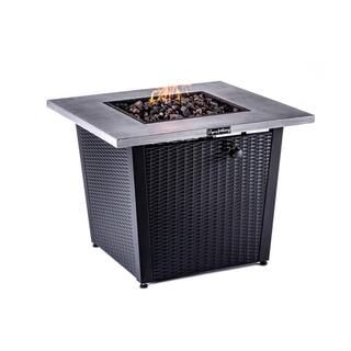 Legacy Heating 32 in. W x 25 in. H Square Steel Wicker Base Propane Fire Pit with Table Top in Gr... | The Home Depot