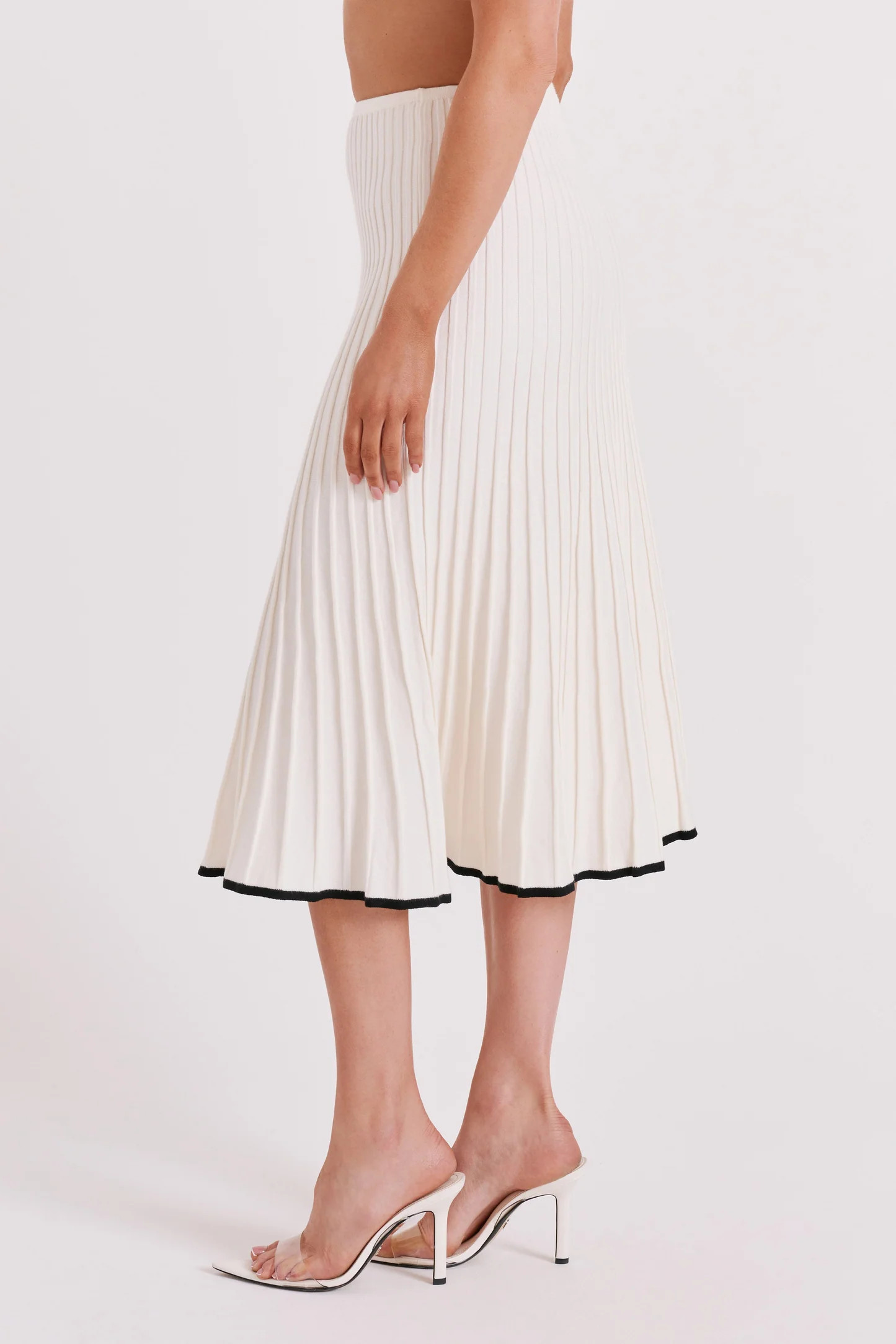 Jolene Contrast Rib Knit Midi Skirt - White | Meshki (APAC)