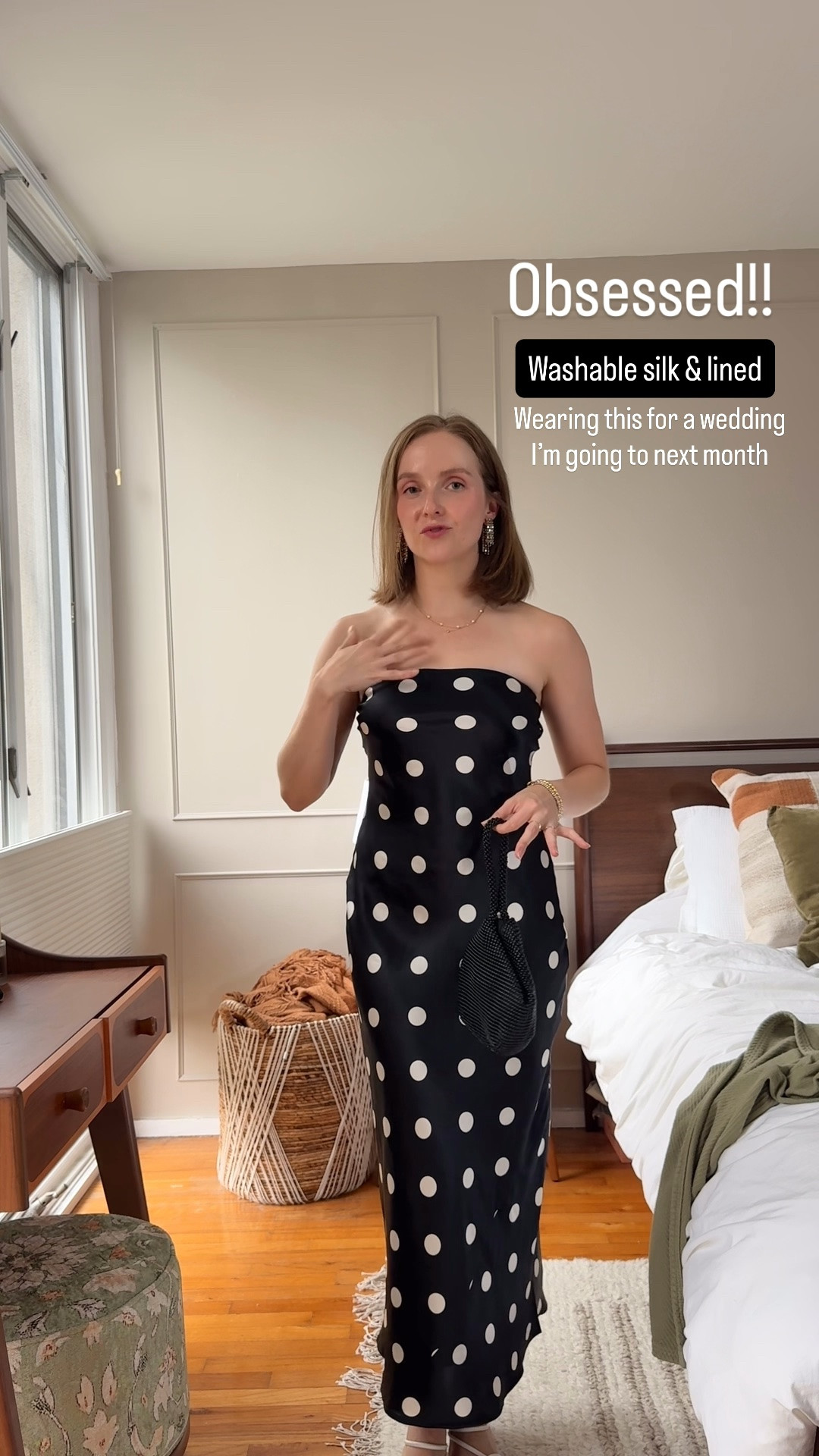 Gorgeous wedding guest dress from
quince! Washable silk and lined so it doesn’t cling, grippy bodice lining to prevent it falling down, xs polka dot strapless 
365 day returns and free shipping 
@Quince

#LTKWedding #LTKPetite