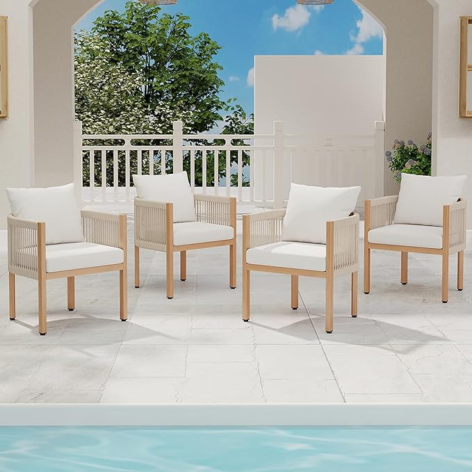 Patio Dining Chairs Set of 4, Wicker Outdoor Dining Chairs with Cushions,Metal Patio Chairs with ... | Amazon (US)