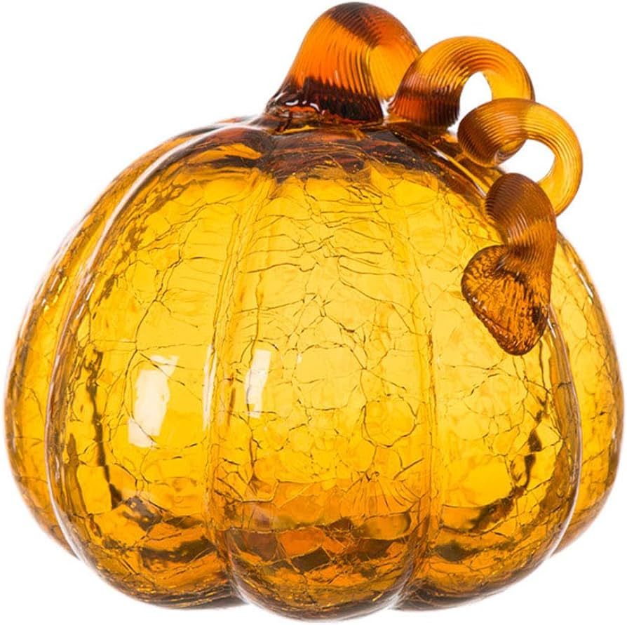 glitzhome Hand Blown Amber Crackle Glass Pumpkin for Fall and Home Decor 6.69 inches | Amazon (US)