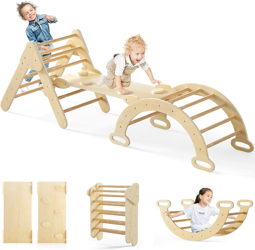 Olakids Pikler Triangle Set 7 in 1 Climbing Toys for Toddlers 1-3 Inside Foldable Wood Montessori... | Amazon (US)