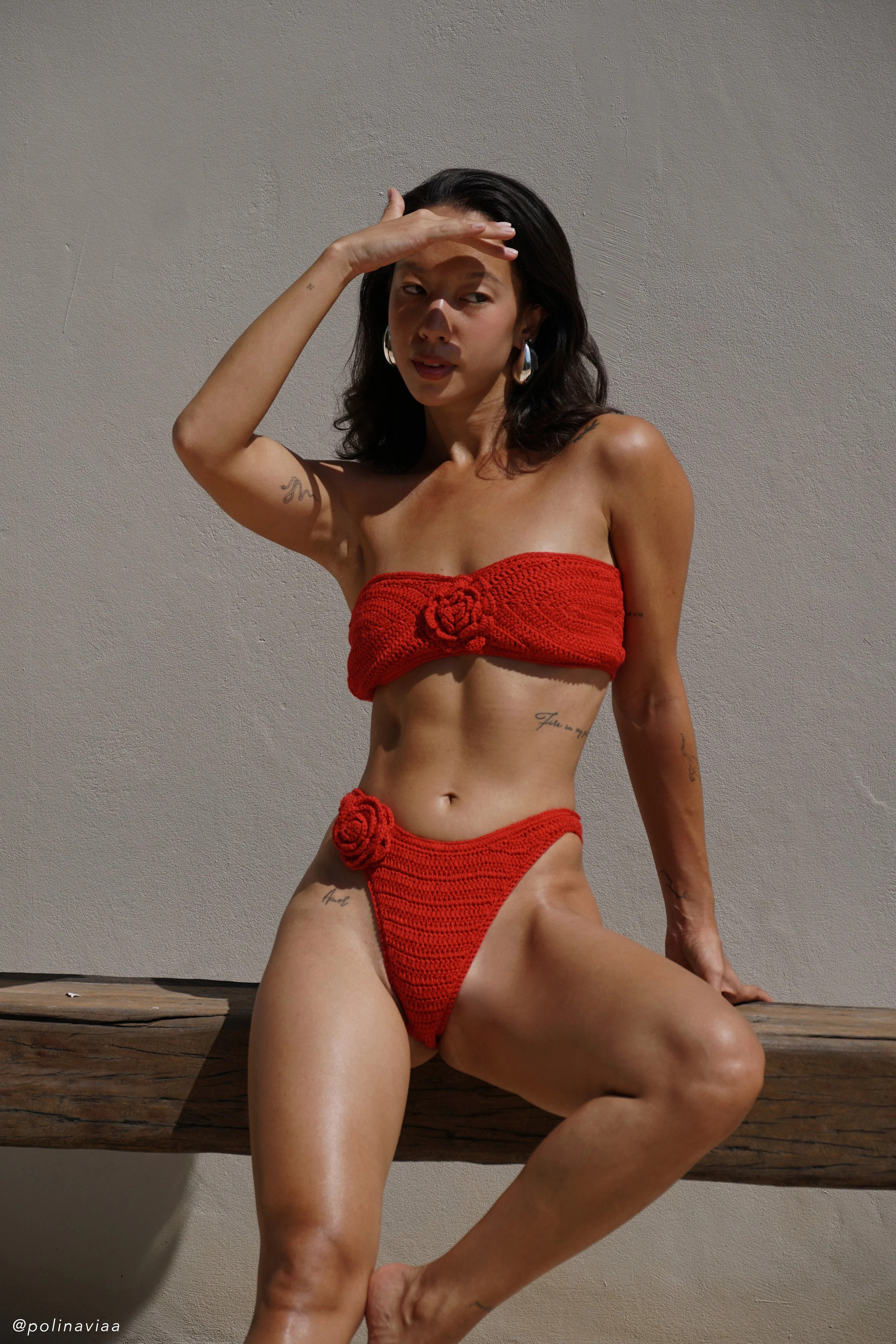 Noreen Rose Crochet Bikini Top - Red | MESHKI US