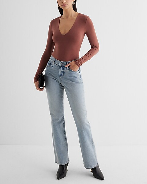 Body Contour Compression V-neck Long Sleeve Bodysuit | Express