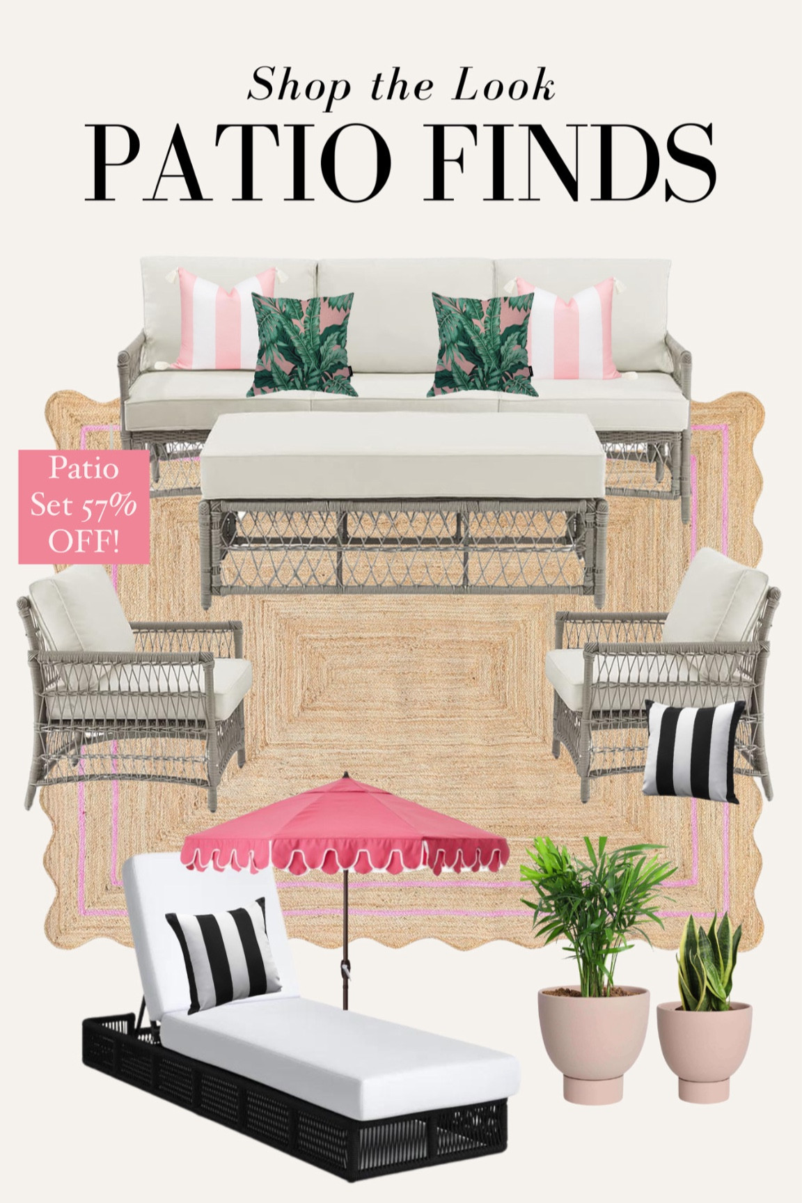 Cute patio finds! Patio furniture set on MAJOR SALE! Outdoor pillows, scallop rug, lounge chair, scallop umbrella, pink outdoor decor, wicker patio set, outdoor sofa, outdoor ottoman, outdoor chairs 

#LTKHome #LTKSaleAlert #LTKSeasonal