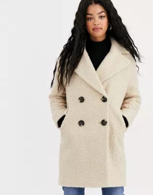 Miss Selfridge longline teddy coat in cream | ASOS US