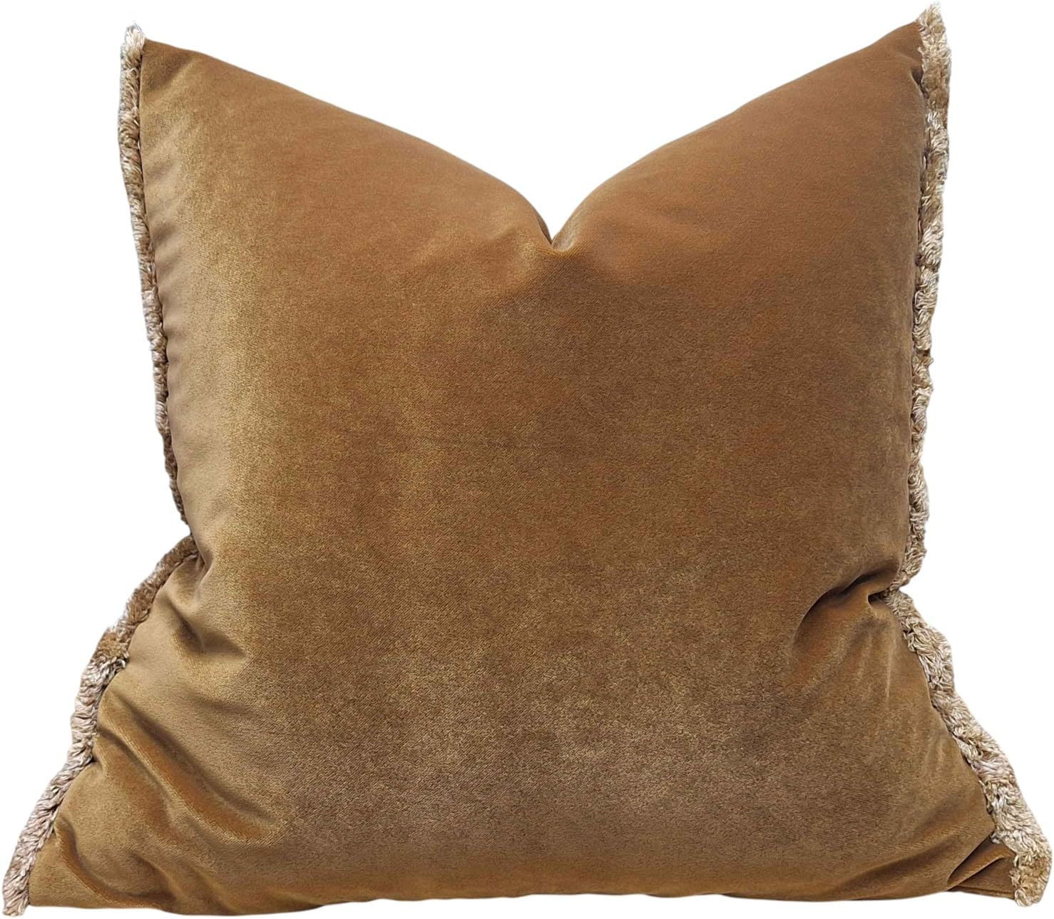Camel Matt Velvet Pillow Cover, Ruffled Velvet Pillow Cover, Handmade Pillow Cover, Sofa Pillow C... | Amazon (US)