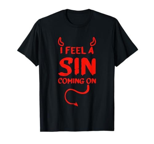 I Feel A Sin Coming On Halloween Devil Horns And Tail Lover T-Shirt | Amazon (US)