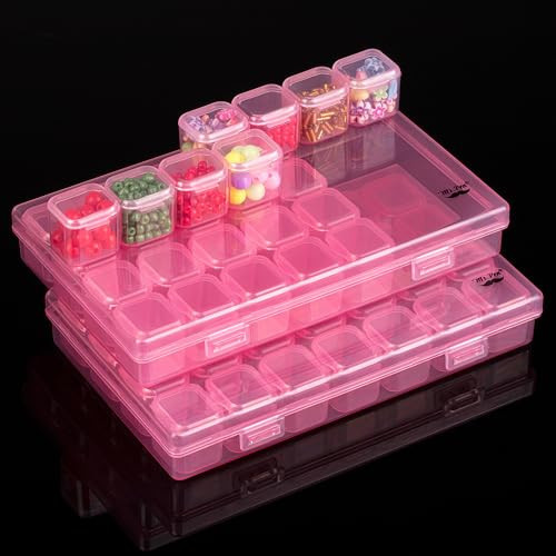 Mr. Pen- Bead Storage Containers, 28 Grids, 2 Pack, Transparent Pink Small Bead Organizer Box | Amazon (US)