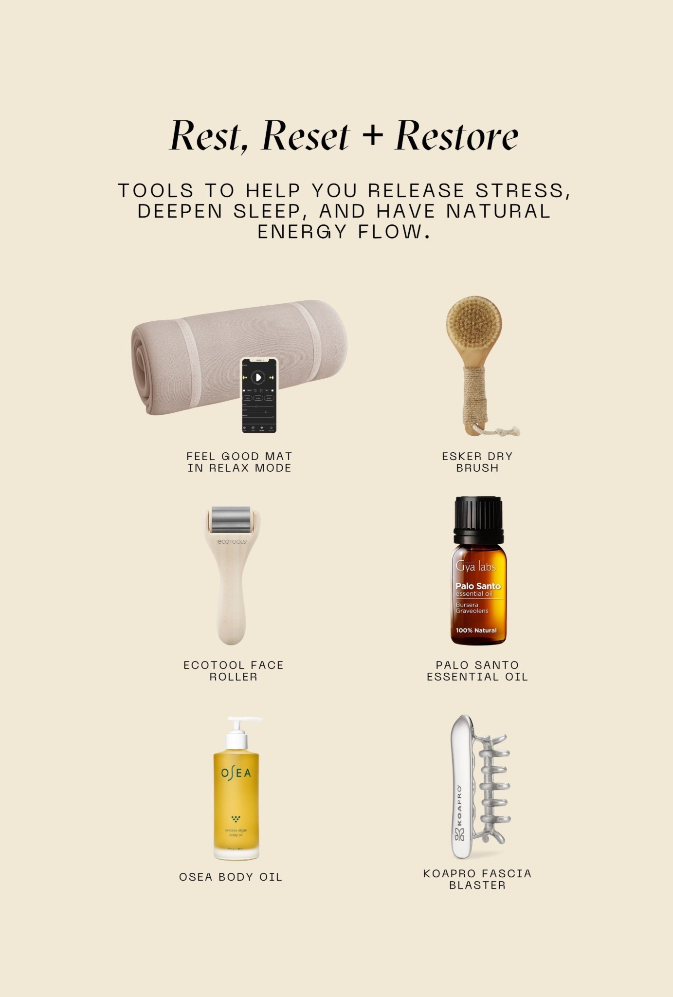 Your nervous system reset in one kit.

Pair with your Feel Good Mat grounding essentials like palo santo, dry brush, fascia blaster + more... 

Everything you need to transition into fall steady, supported + stress-free.

#fallreset #nervoussystemhealth #stressrelief #selfcareritual #feelgoodliving #vibrationtherapy #lowtoxliving #wellnesstools #selfcarekit #restrestore #nervoussystemregulation

