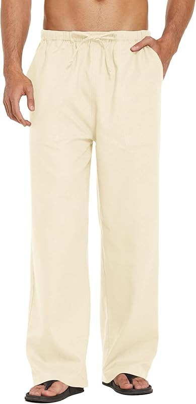COOFANDY Mens Linen Loose Pant Lightweight Elastic Waist Trouser Yoga Beach Pant | Amazon (US)