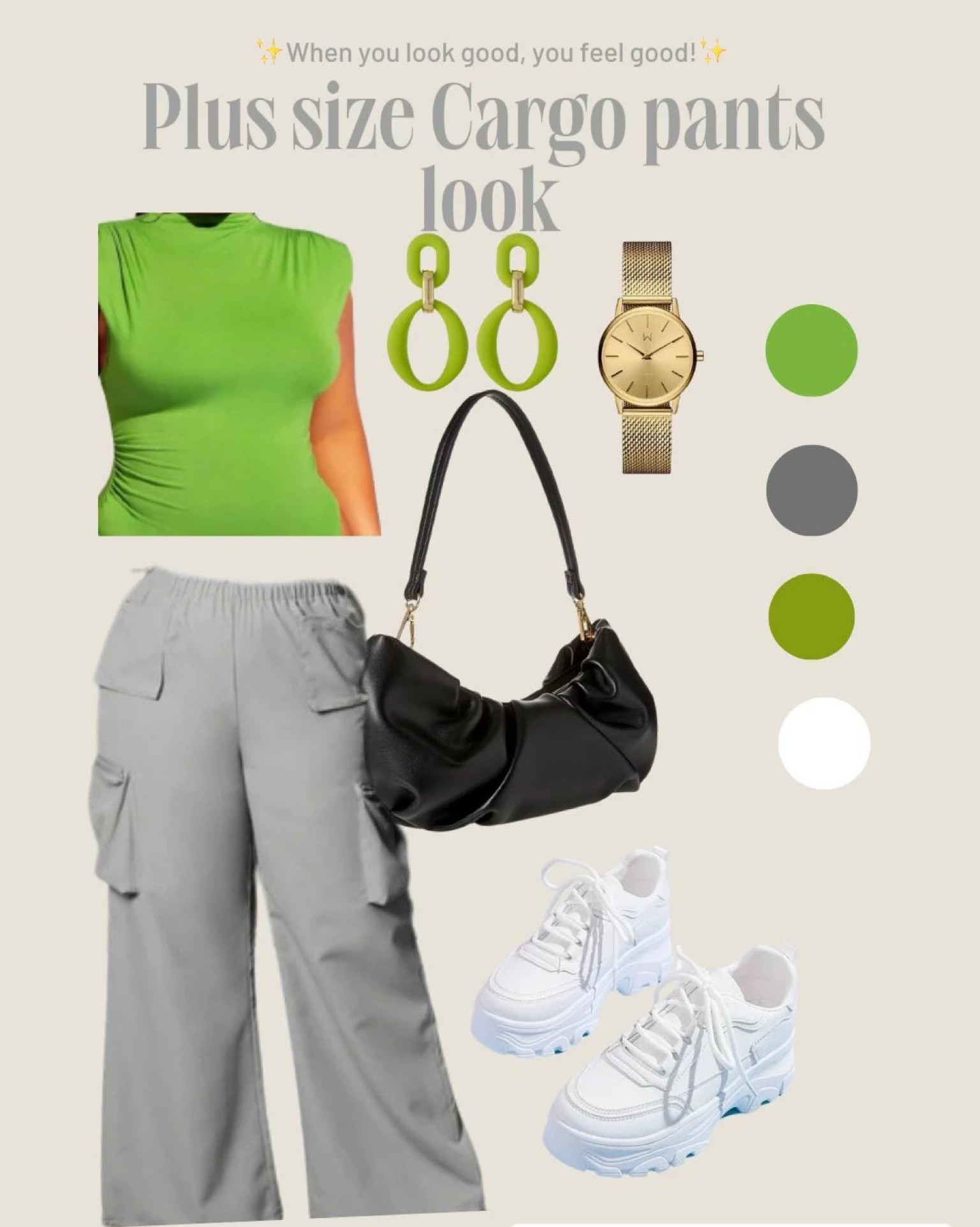 Plus size cargo pants look!
Grey Cargo pants, green roll up sleeves, black handbag, gold watch, green earrings, everyday outfit idea!

#LTKBacktoSchool #LTKFind #LTKcurves