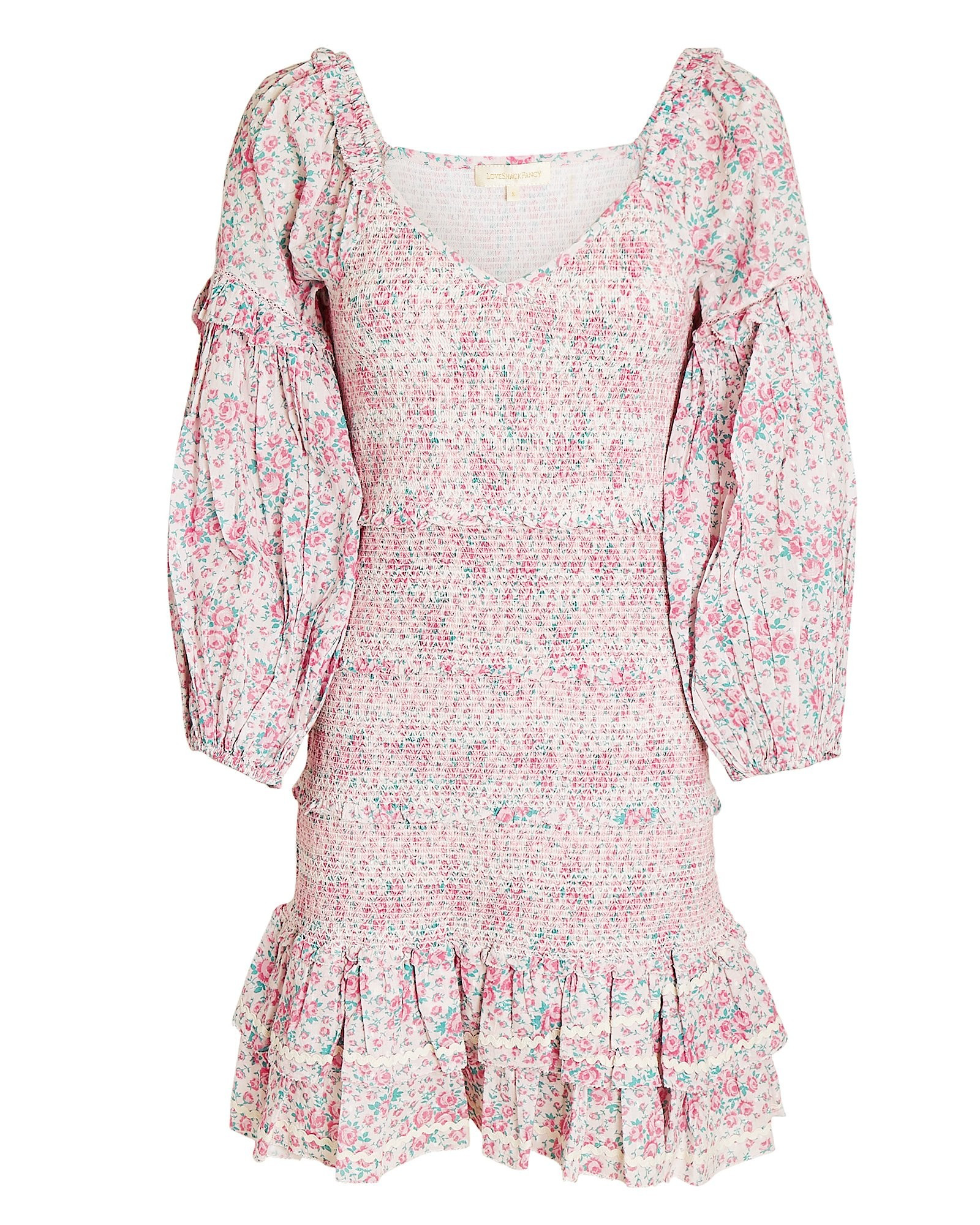 LoveShackFancy Ensley Floral Smocked Mini Dress, Multi L | INTERMIX