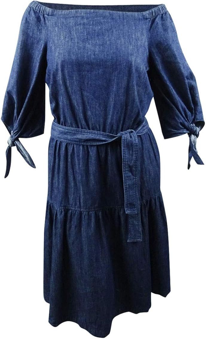 LAUREN RALPH LAUREN Womens Amanthia Denim Off-The-Shoulder Casual Dress Blue 6 | Amazon (US)