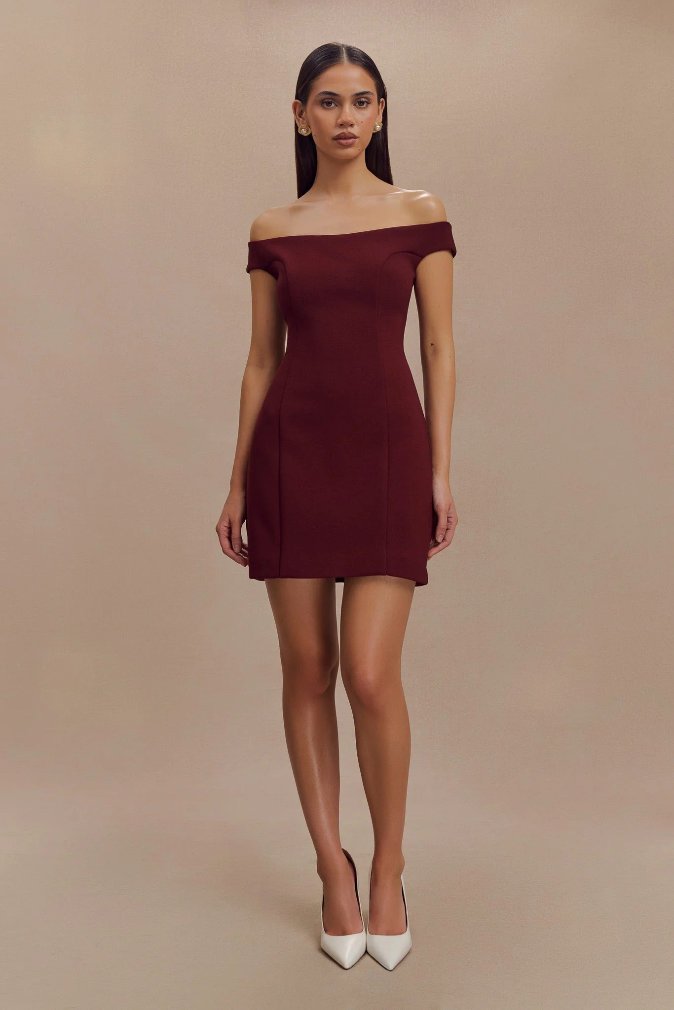 Cassidy Crepe Off Shoulder Mini Dress - Merlot | MESHKI US