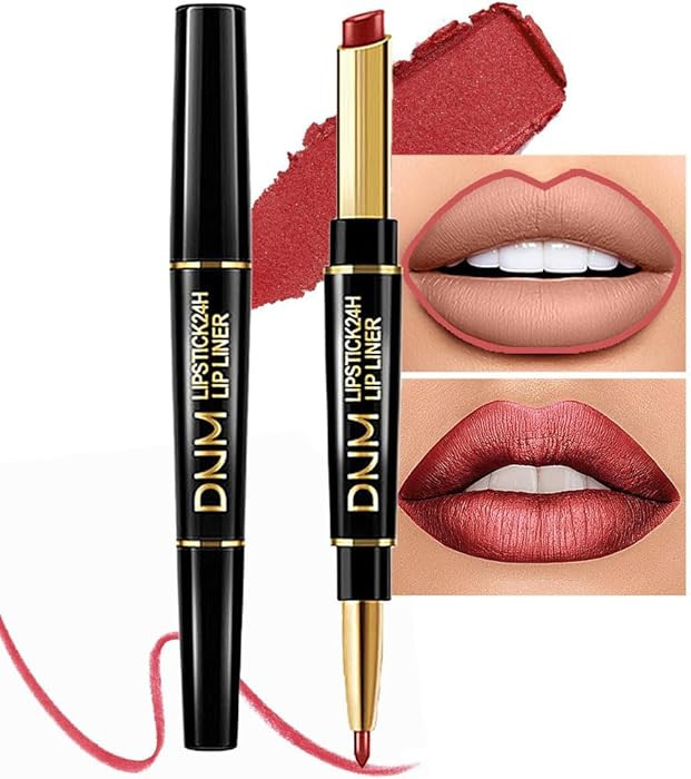 evpct 1Pcs Mauve Red Metallic Lip Liner and Lipstick Set Kit for Women Lips Kit with Lip Liner Li... | Amazon (US)