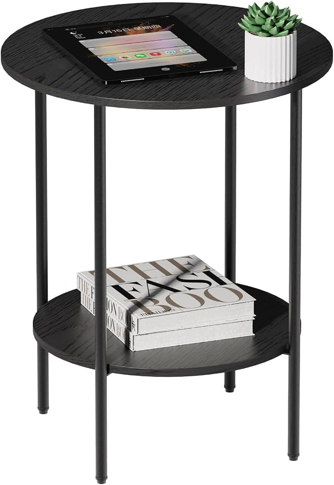 Side Table,Round End Table with 2 Storage Shelves| Compact Side Tables for Living Room, Couch, Of... | Amazon (US)