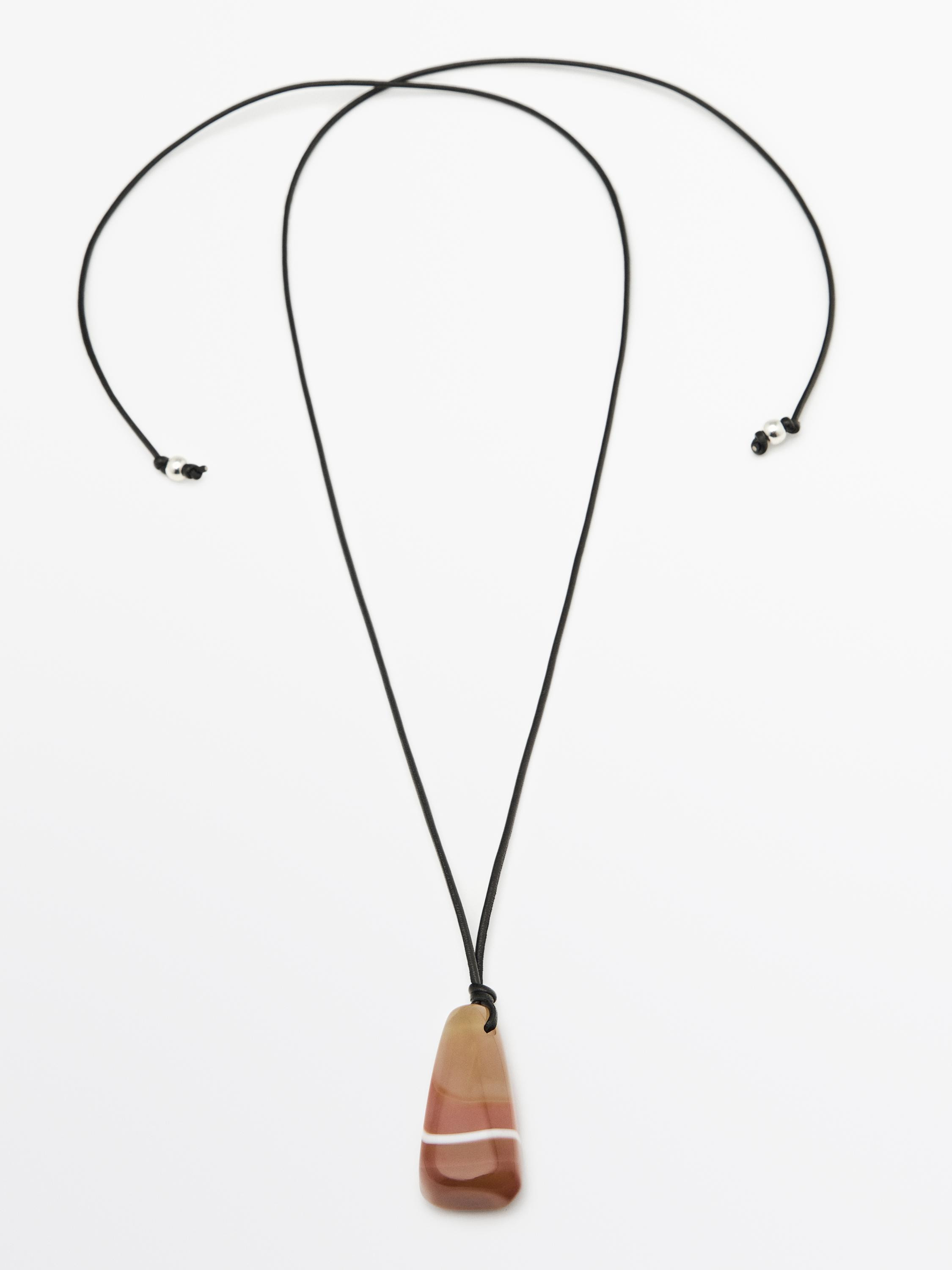 Leather cord necklace with natural stone. Natural stone: each piece is unique, the color may vary... | Massimo Dutti UK