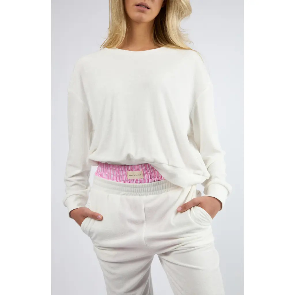 Viens Avec Moi Terry Cloth Sweatshirt in White at Nordstrom, Size Medium | Nordstrom