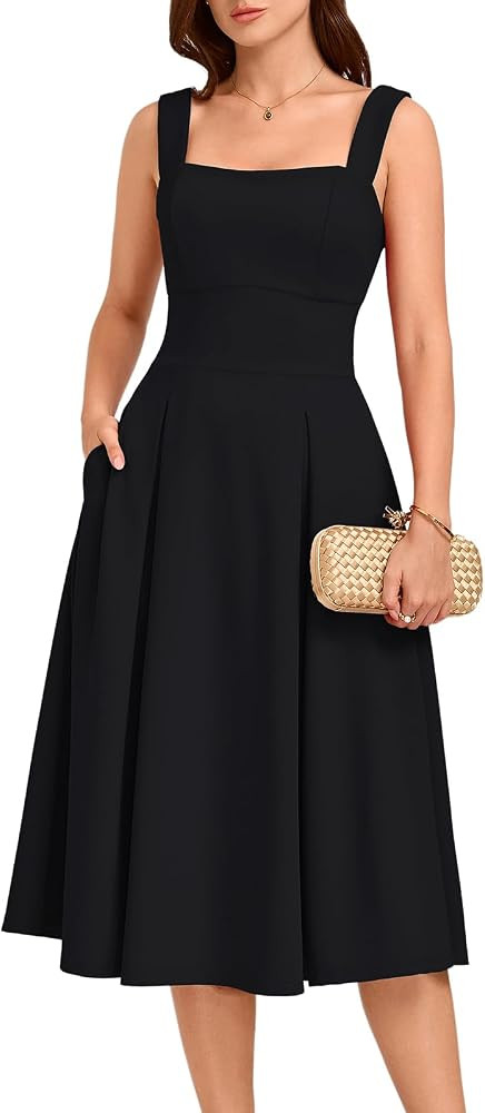 Belle Poque Womens Midi Dress Square Neck Wedding Guest Dresses | Amazon (US)