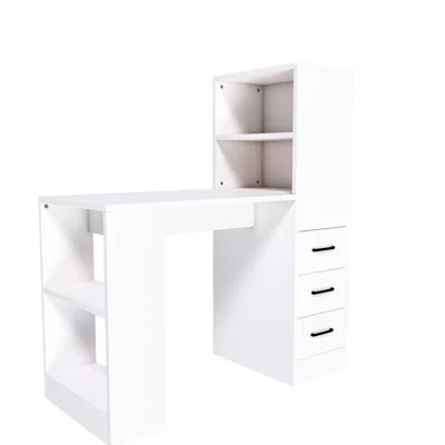 Ergonomic White Desk With 41 Socket And 4 Storage Spaces Modern Levels Easy Maintenance Surface | Wayfair North America