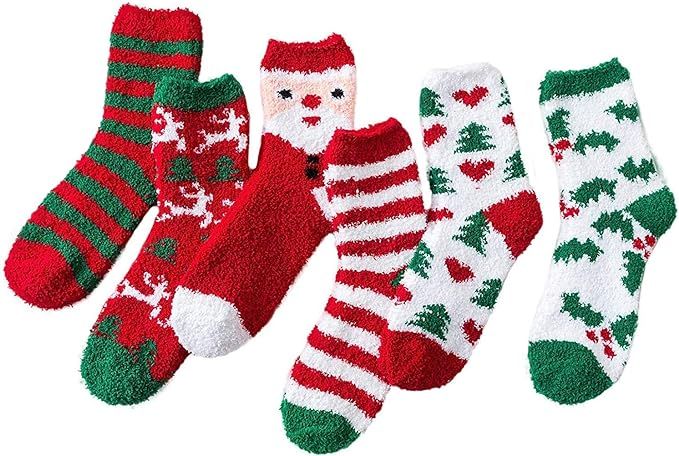 Fuzzy Warm Slipper Socks Women Super Soft Microfiber Cozy Sleeping Socks 6 or 5 Pairs | Amazon (US)