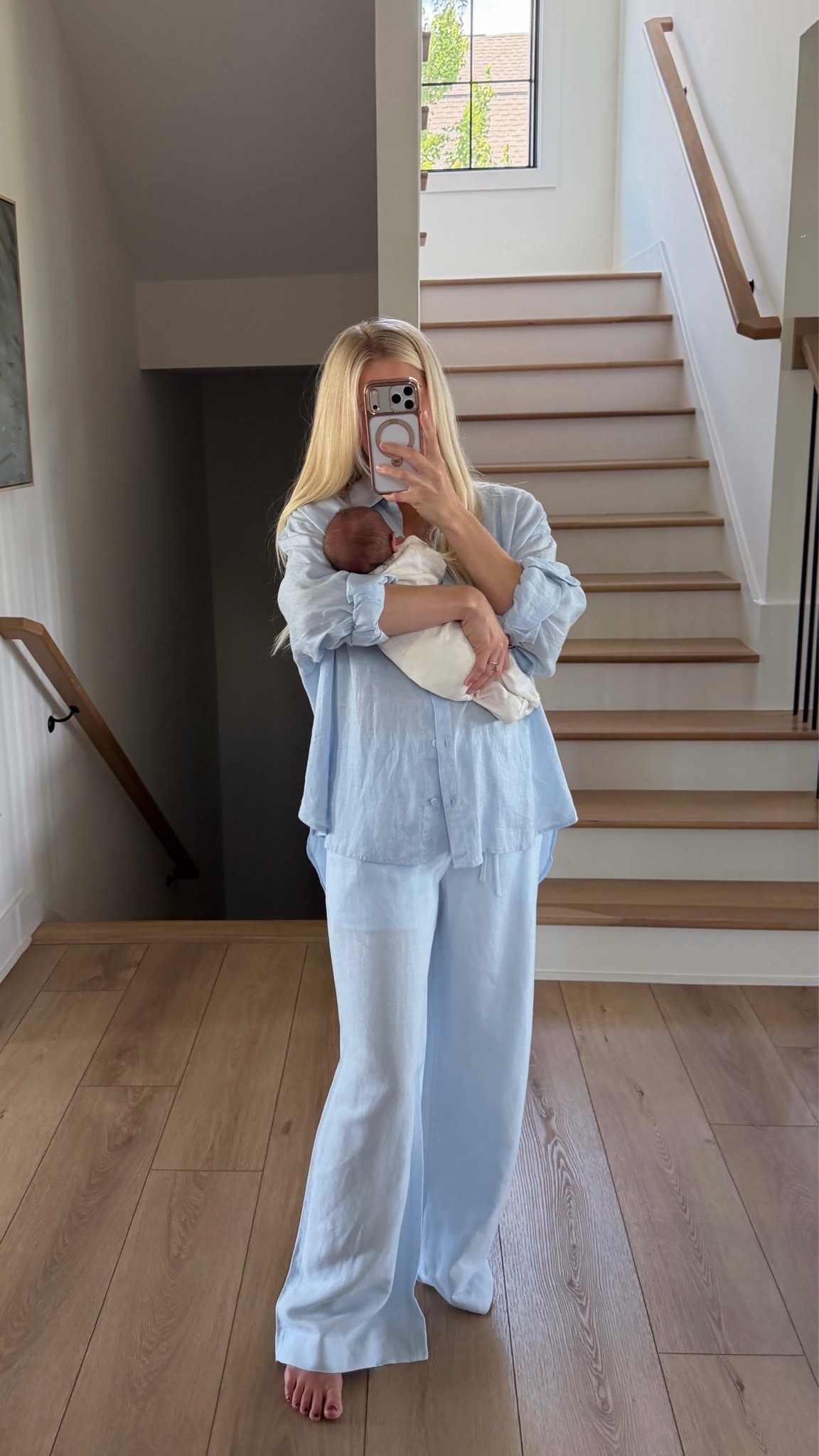 SIZE: medium in top and pants (sized up in both for pregnancy &postpartum)! Color midday blue #kathleenpost Casual chic, bump friendly, maternity look, MDW outfit, summer outfit, spring transition look, summer matching sets, linen set, postpartum outfit, pregnancy vs postpartum

#LTKmomlife #LTKootd