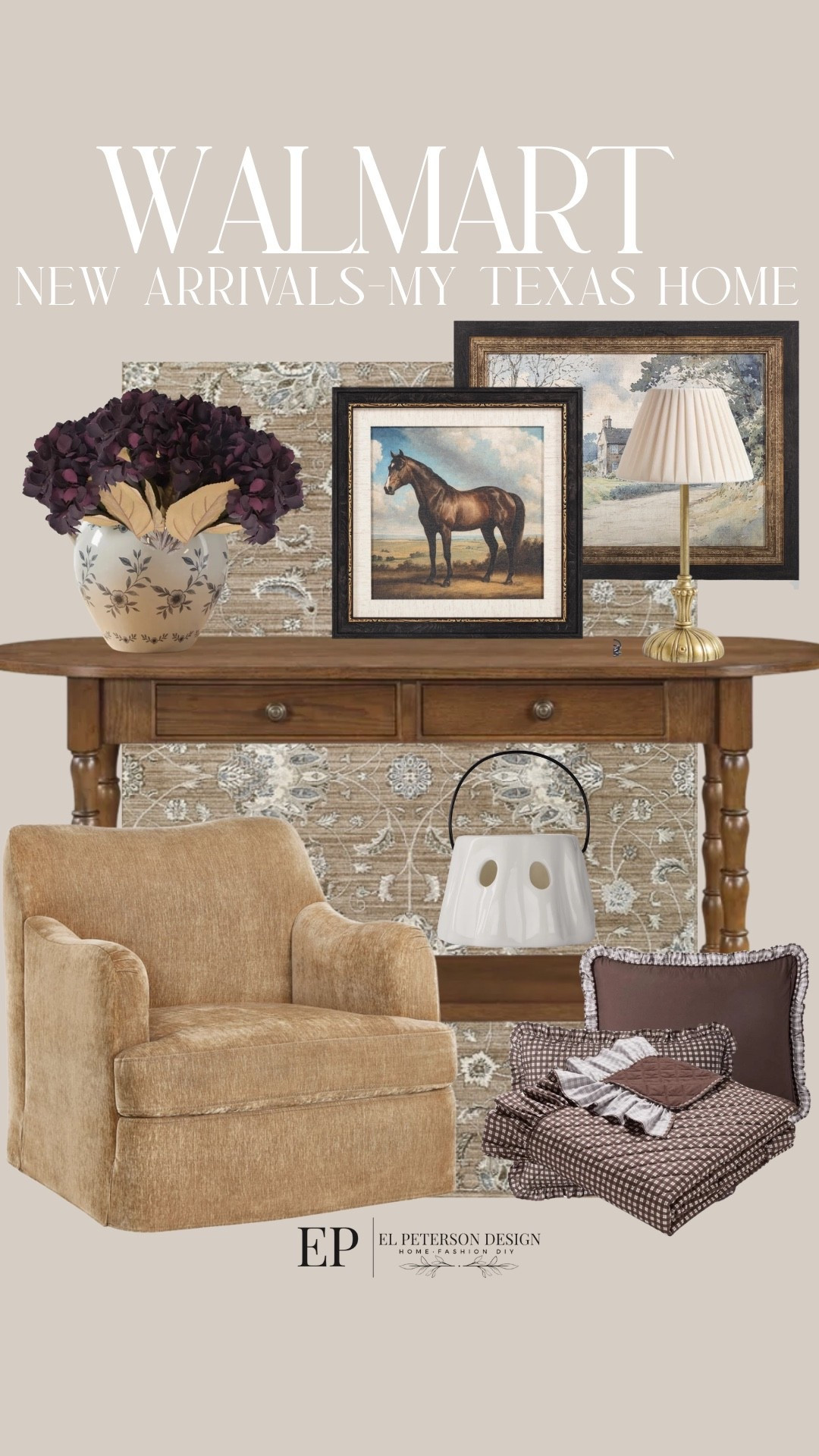 Walmart
Console table 
Artwork
Accent Chair
Bed set
Stems
Table lamp

#LTKHome