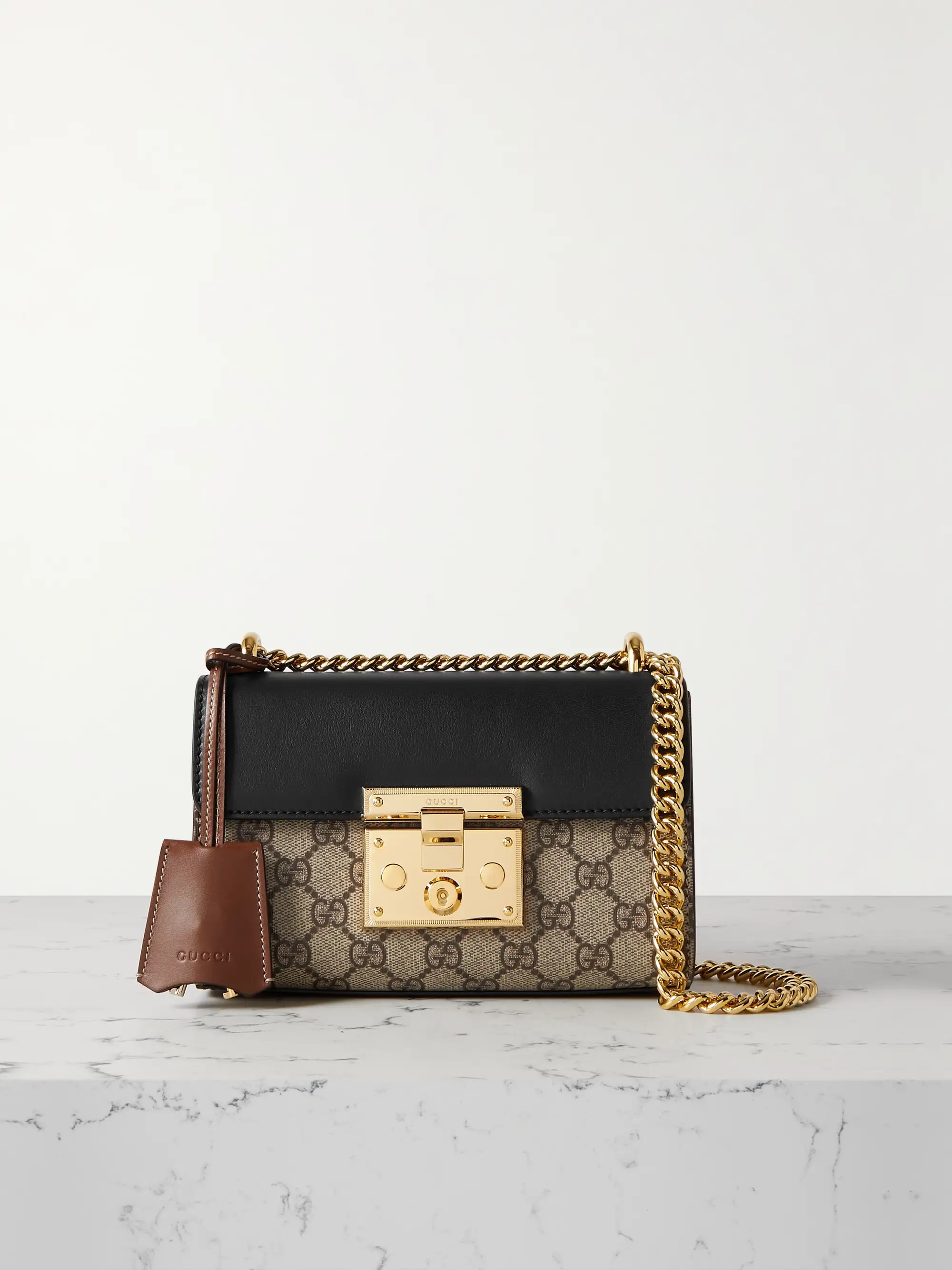 Padlock leather and printed coated-canvas shoulder bag | NET-A-PORTER (US)
