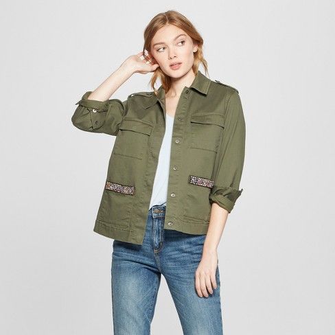 Women's Military Jacket with Pocket Beading - A New Day™ Olive | Target