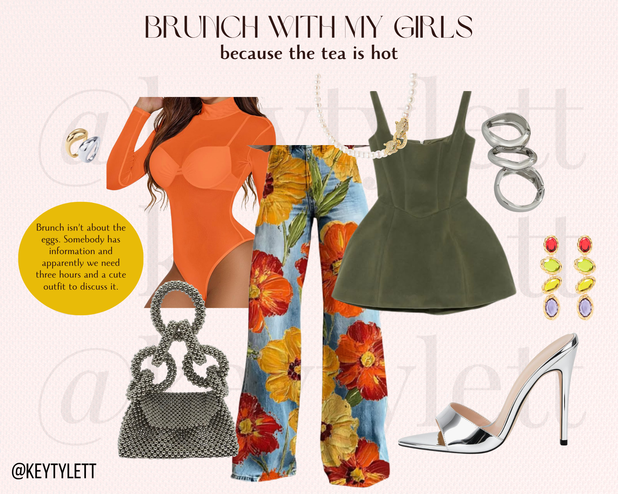 Brunch with the girls: Brunch isn’t about the eggs. Somebody has information and apparently we need three hours and a cute outfit to discuss it. 

 #BrunchOutfit #GirlsBrunch #ColorfulStyle #MaximalistStyle #StatementDenim #FloralJeans #PatternMixing #ColorfulFashion #StatementAccessories #WeekendStyle #BrunchStyle #LTKFashion #LTKselfcare #LTKOver40 #LTKMidsize
