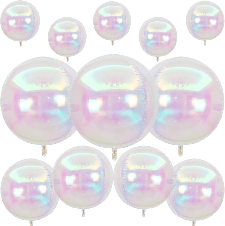 12Pcs Iridescent Round Foil Balloons, 22" 15" 10" 4D Clear Ball Balloon, Holographic Balloons for... | Amazon (US)