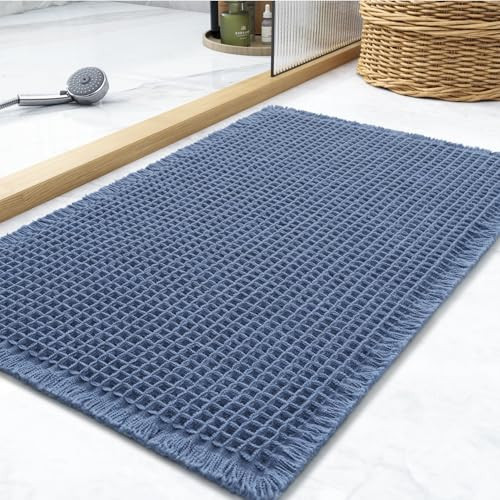 tchdio Waffle Bath Mat, Super Absorbent Non Slip Bath Mats for Bathroom, Ultra Soft Bathmat, Machine Washable, Blue, 17" x 24" | Amazon (US)