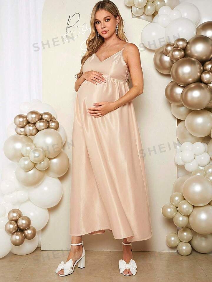 SHEIN Maternity Casual, Elegant, Romantic Party Backless Strappy Maxi Dress | SHEIN