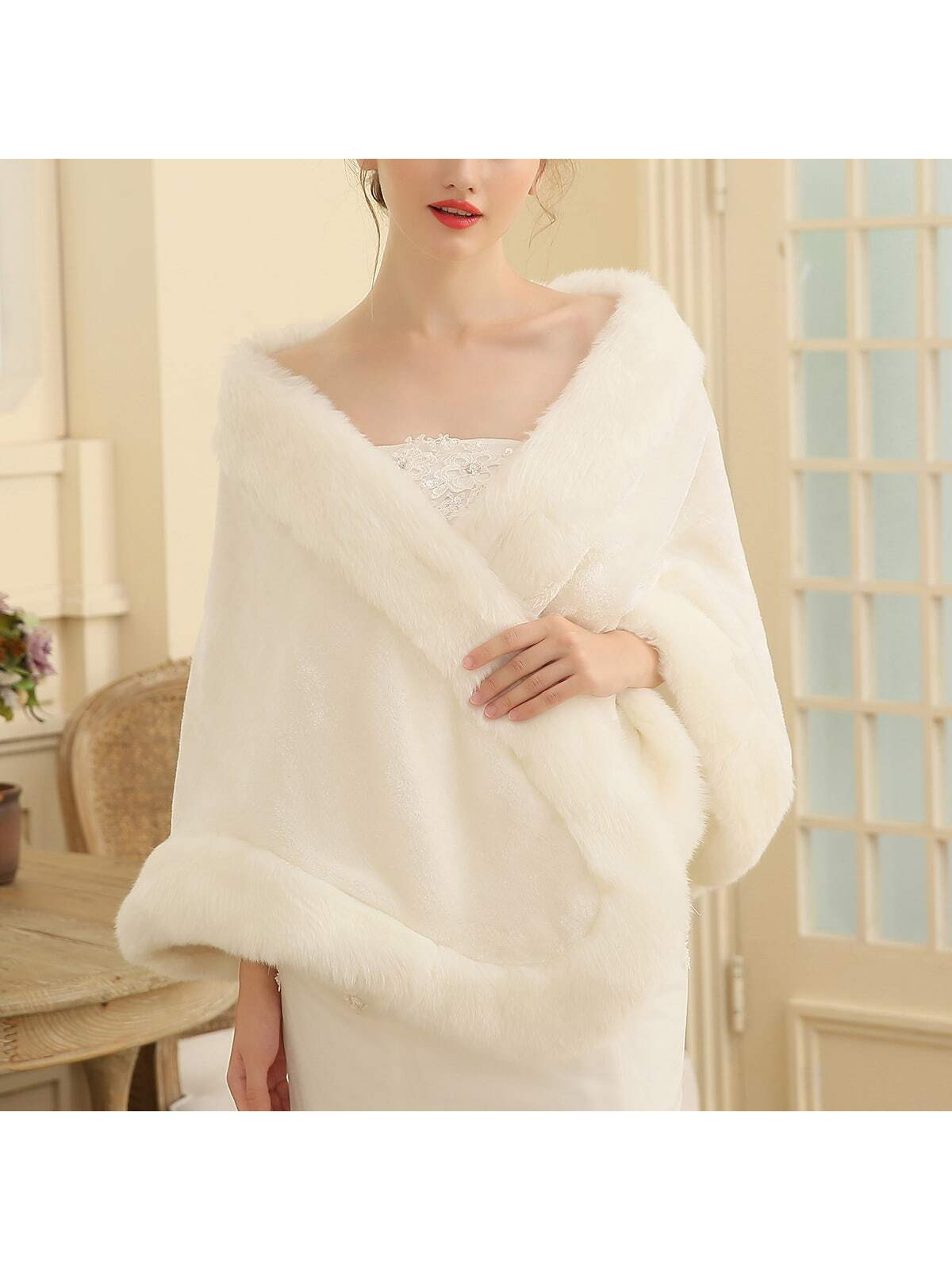 1pc Long Shawl Scarf With Fur Design | SHEIN