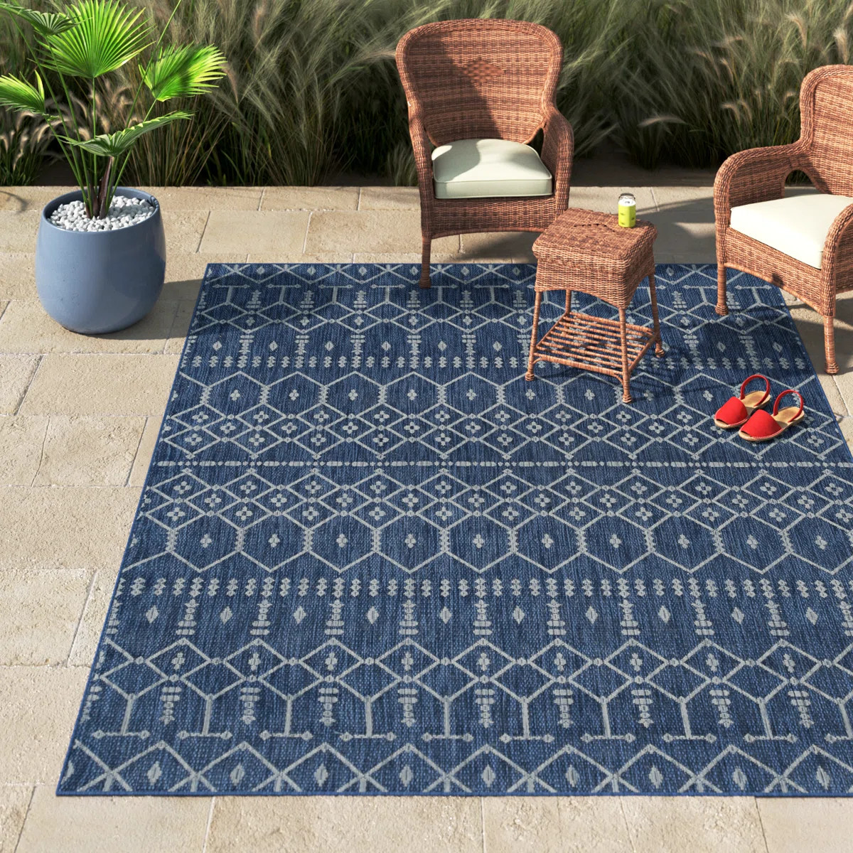 Aitken Machine Woven Geometric Indoor and Outdoor Rug | Wayfair North America