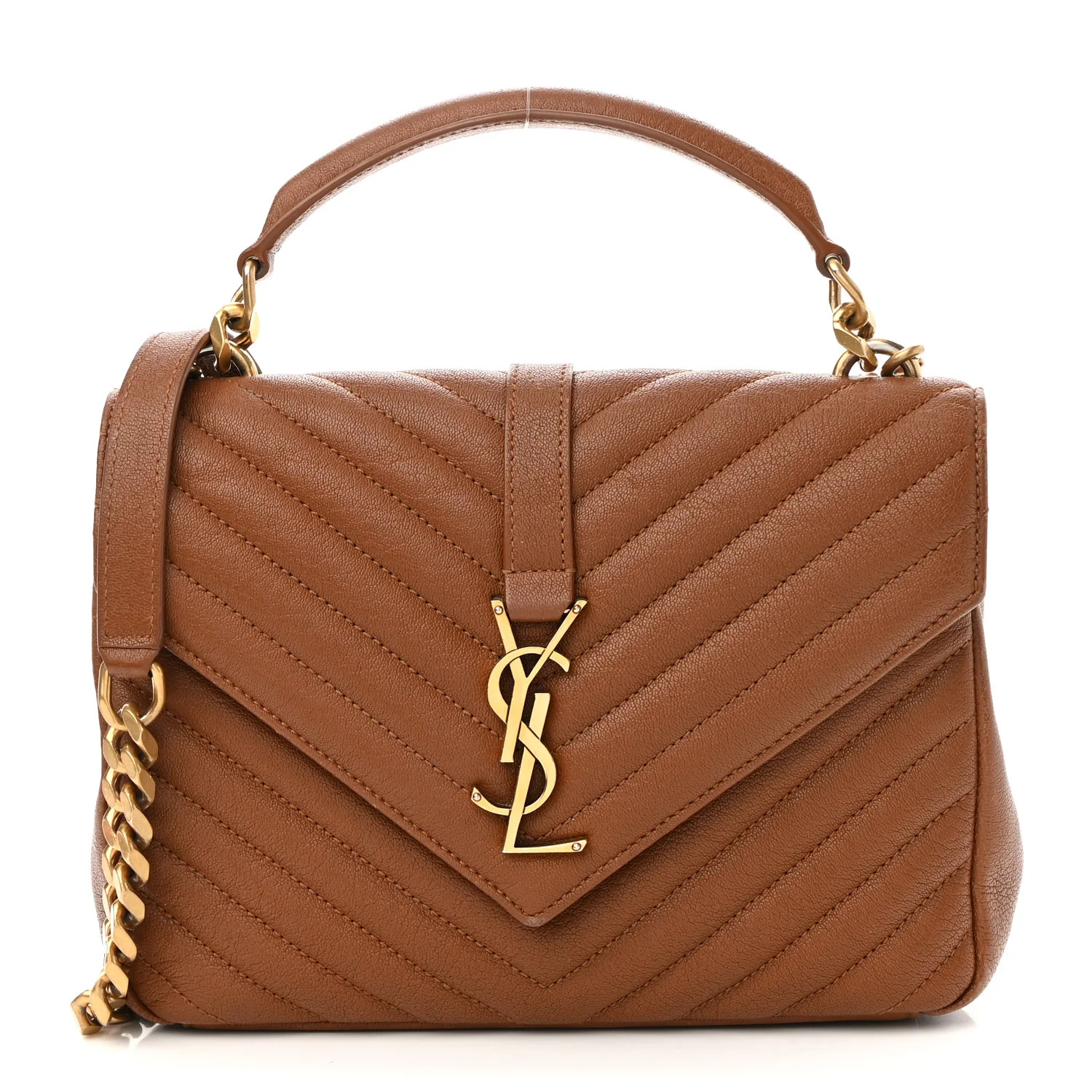 SAINT LAURENT Sheepskin Matelasse Chevron Monogram Medium College Bag Brick | FASHIONPHILE (US)