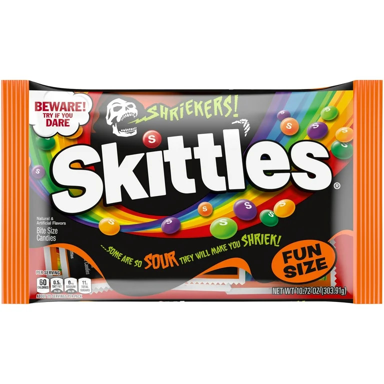 Skittles Shriekers Sour Halloween Chewy Candy Fun Size Bag - 10.72 oz | Walmart (US)