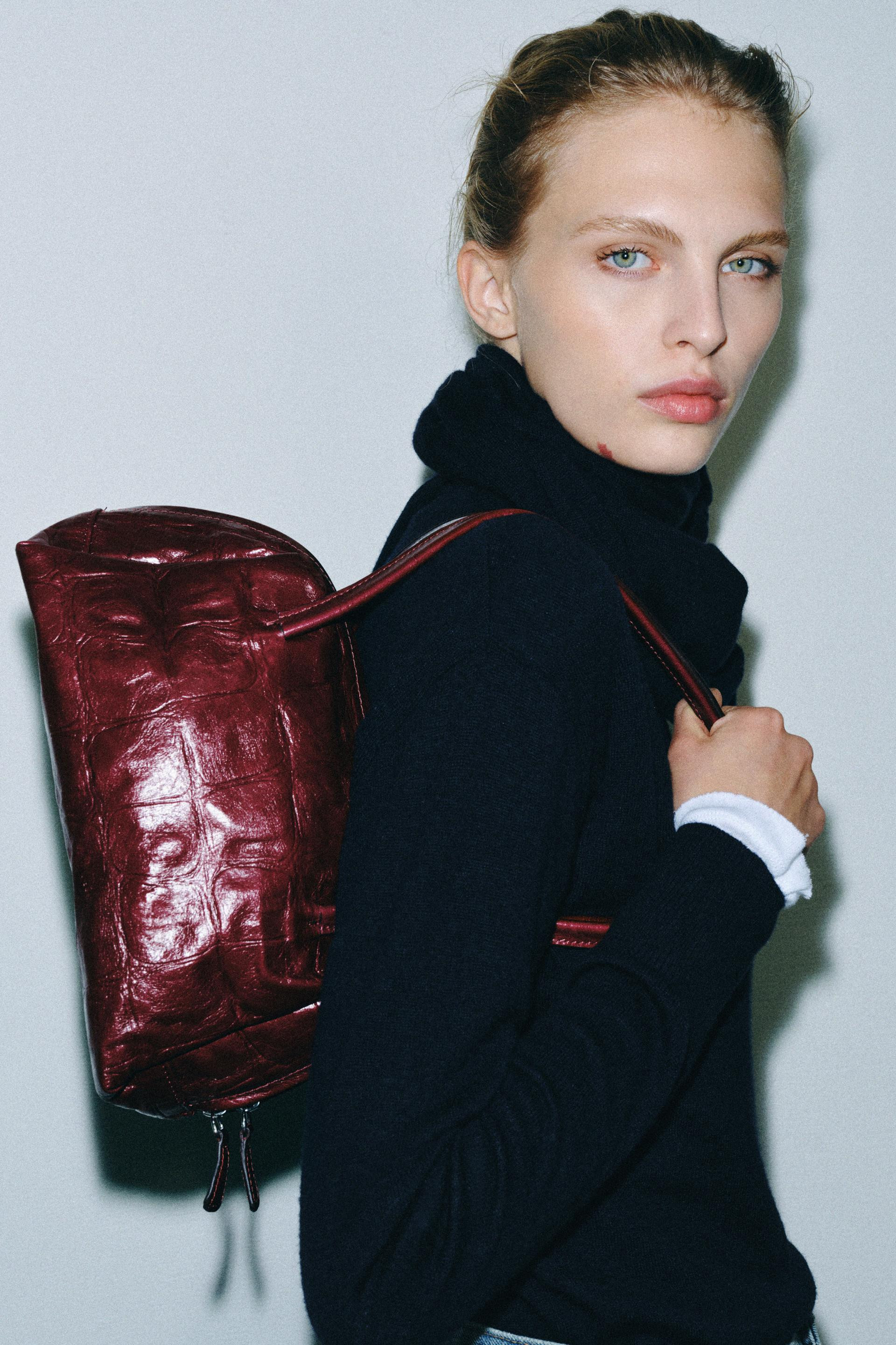 Zara - Textured Leather Shoulder Bag - Red - One Size Only - Woman | Zara US