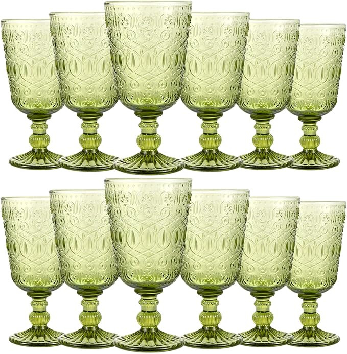 Eaasty Wine Glasses Set of 12 Vintage Goblet 9 oz Vintage Colored Glass Goblet Beverage Stemmed G... | Amazon (US)