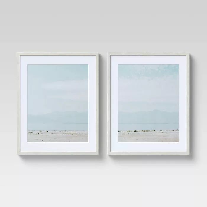 (Set of 2) 16&#34; x 20&#34; Soft Coastal Matted Print in Pine Frame Wall Canvases Blue - Thresho... | Target