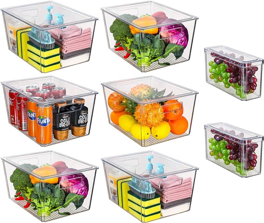 VOMOSI Large Clear Storage Bins with Lids - Stackable Pantry Organizer Bins Perfect for Organizin... | Amazon (US)