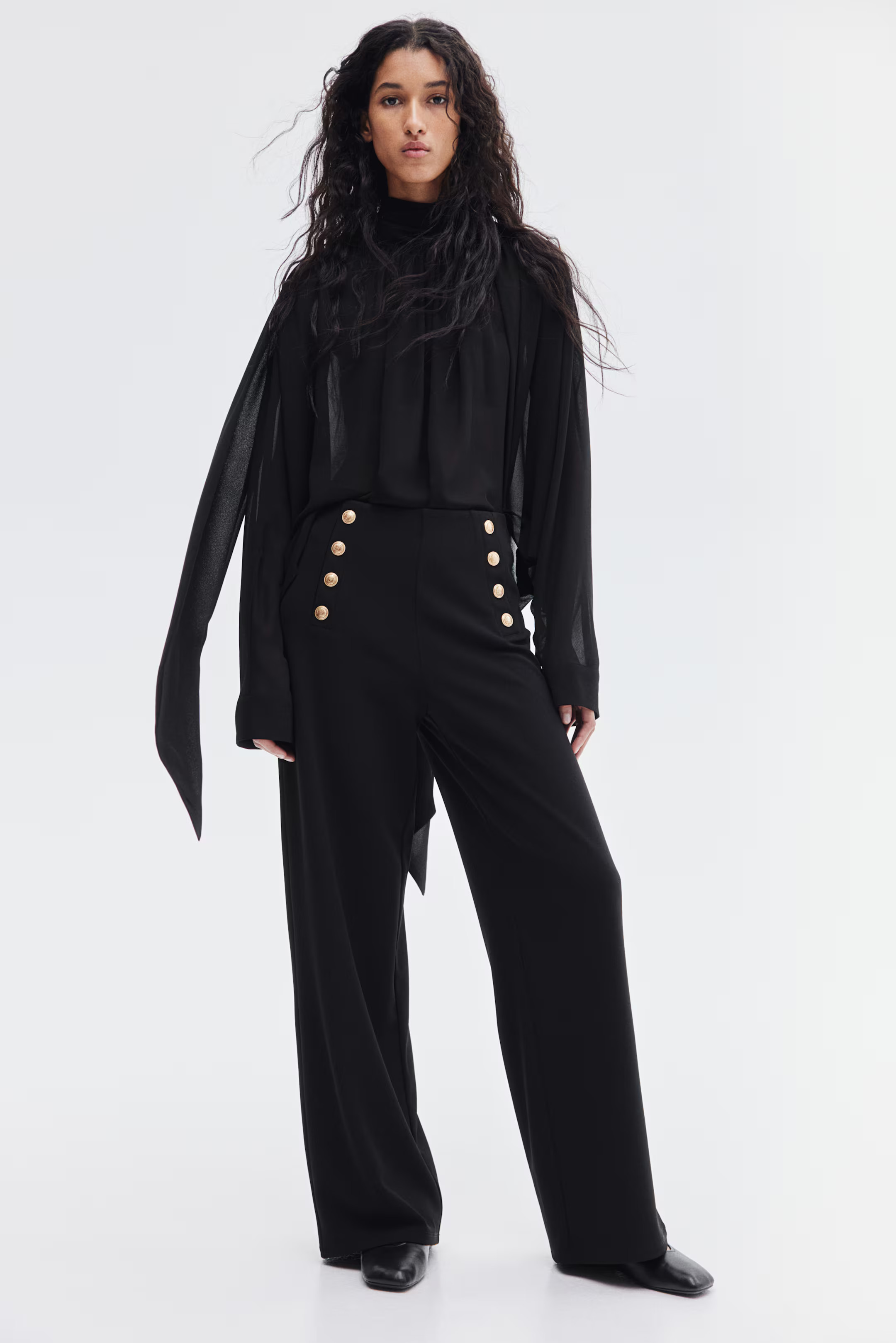 Button-front trousers - Black - Ladies | H&M GB | H&M (UK, MY, IN, SG, PH, TW, HK)