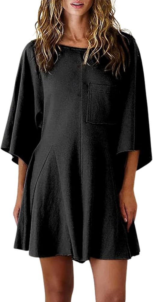 Esmeling Womens Loose Romper Dress Casual 3/4 Sleeve Jumpsuits Onesie Shorts Rompers with Pocket | Amazon (US)