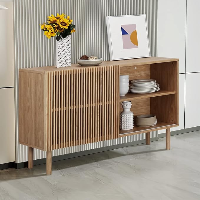 LyuHome Wood Storage Cabinet Buffet Sideboard Buffet Cabinet with Louvered Doors, Mid-Centuty Mod... | Amazon (US)