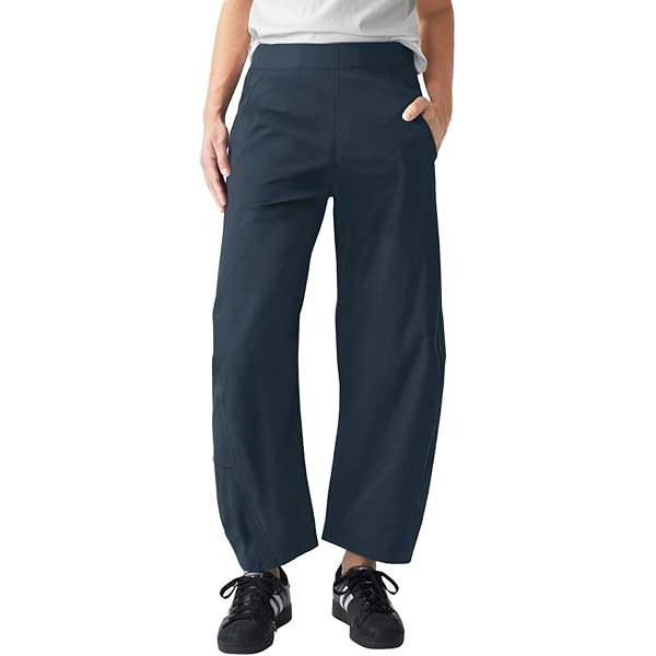 SeeLuNa Women Barrel Travel Pants Elastic Waistband Tapered Leg Baggy Mid Rise Work Trousers Loun... | Amazon (US)