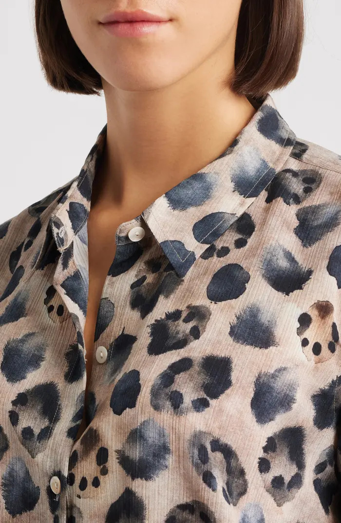 Print Roll Tab Sleeve Chiffon Button-Up Shirt | Nordstrom