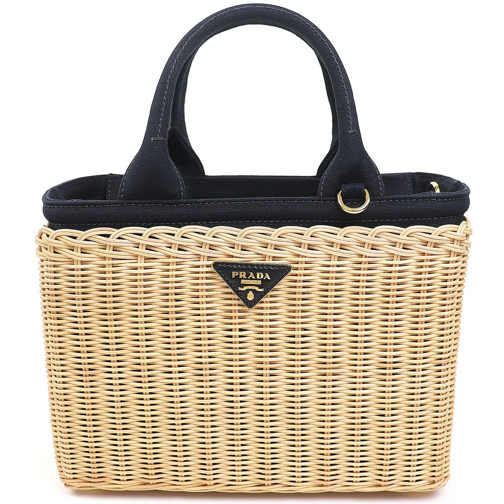 PRADA Wicker Tote Bag Midollino Canapa Natural/Noir 1BG835 with Guarantee Card | eBay US