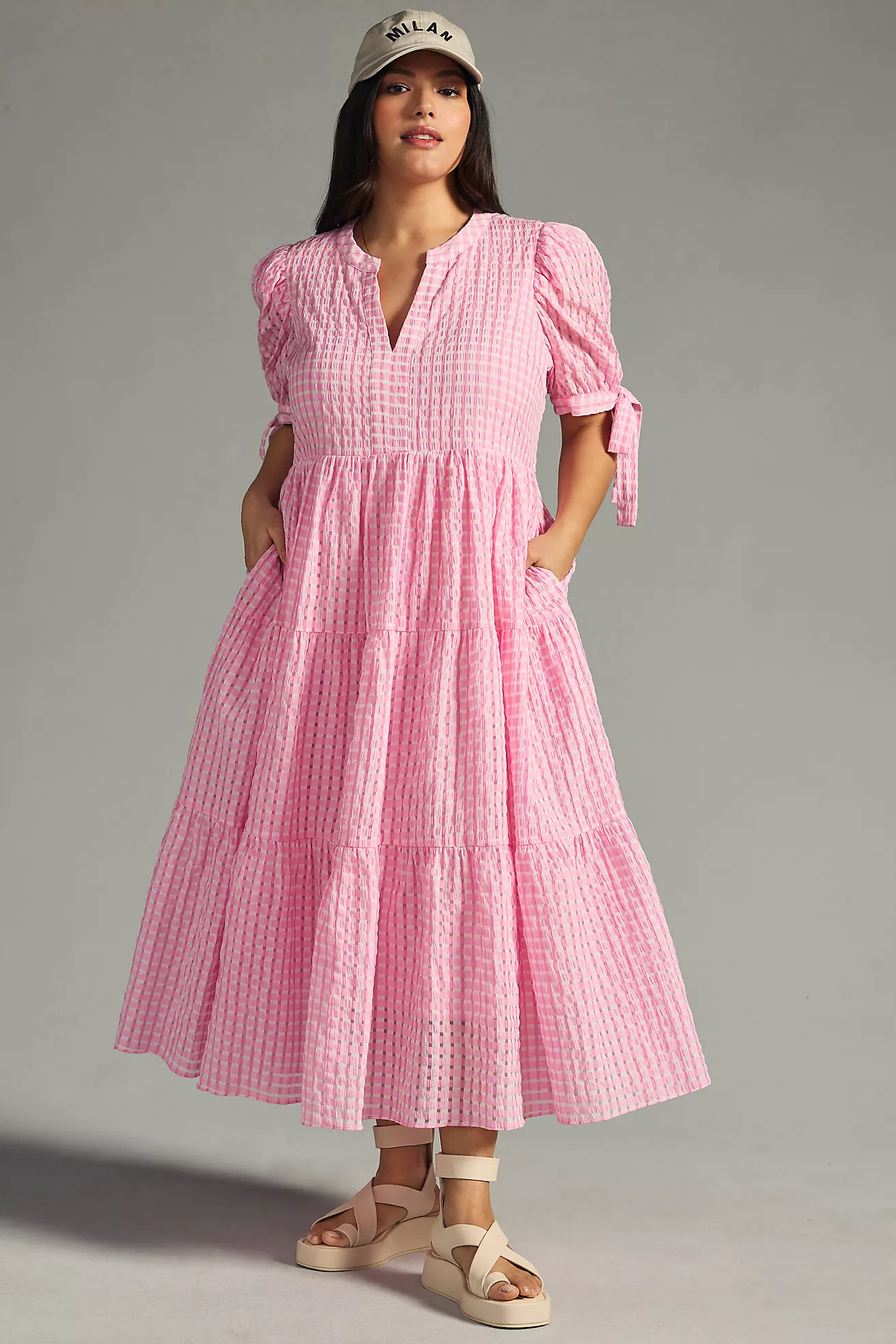English Factory Plus Short-Sleeve Gingham Dress | Anthropologie (US)