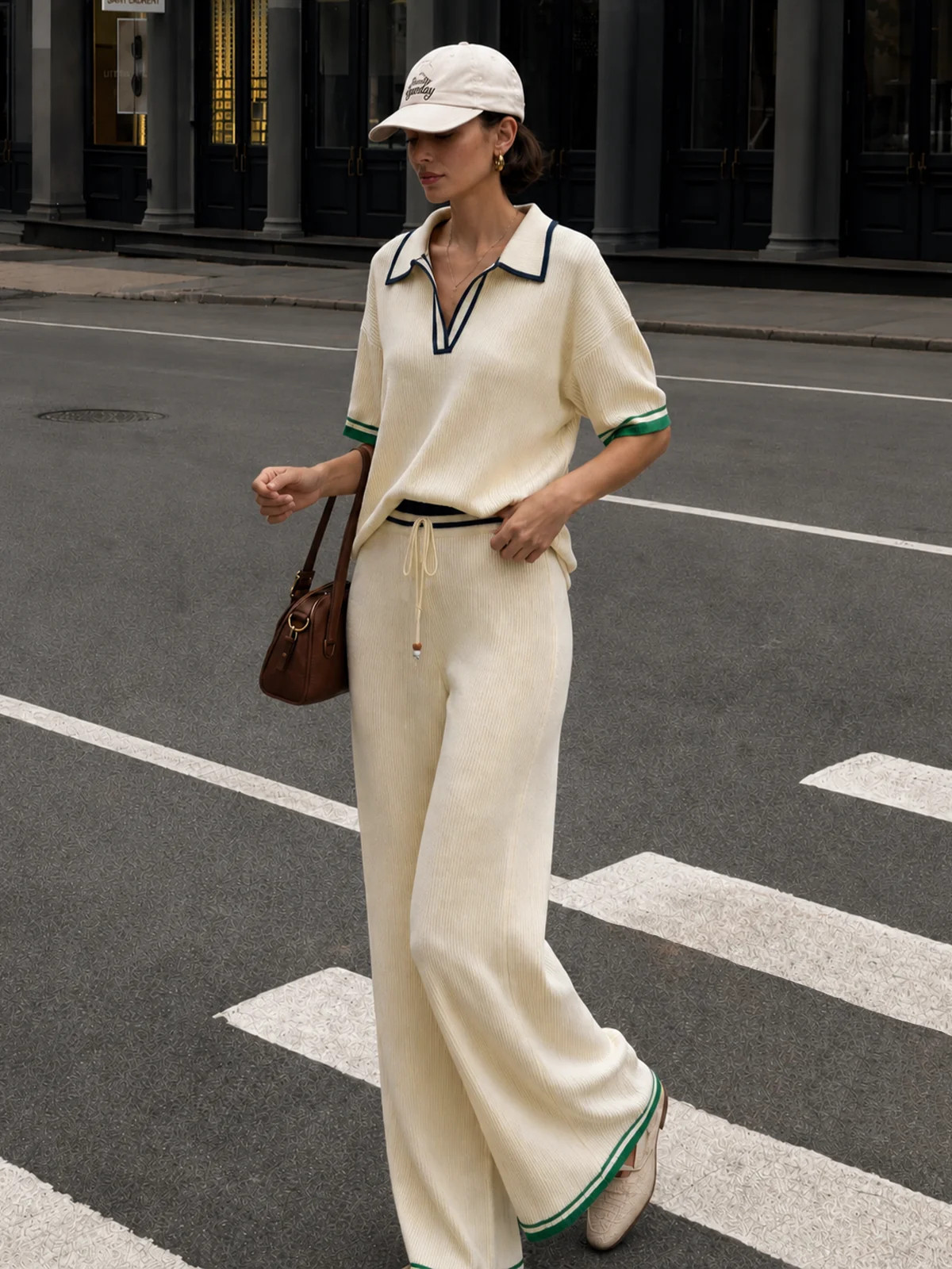 Contrast Trim Ribbed Knit Co-Ord Set | Commense